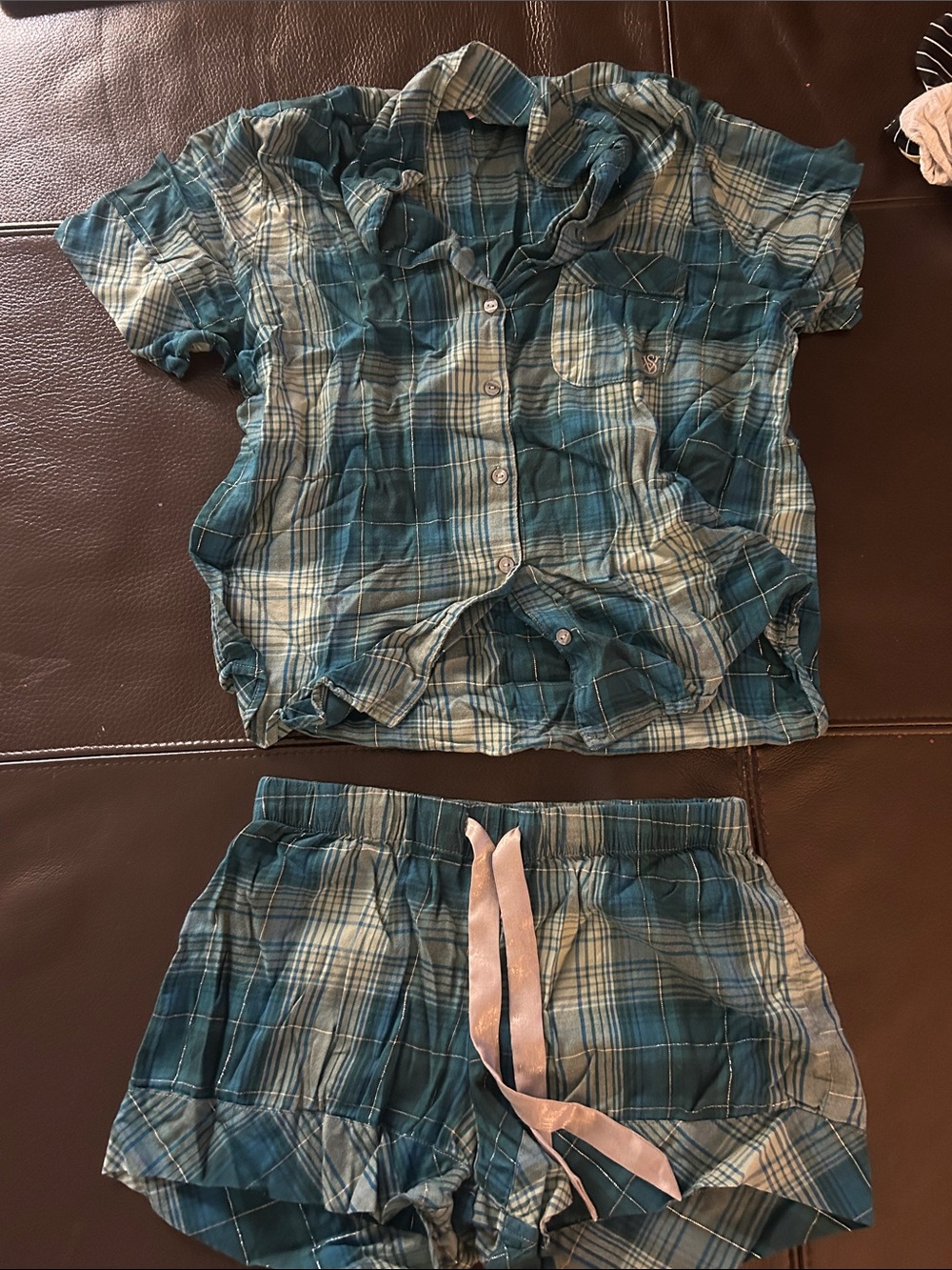 Victoria's Secret Teal Plaid Short Pajama Set